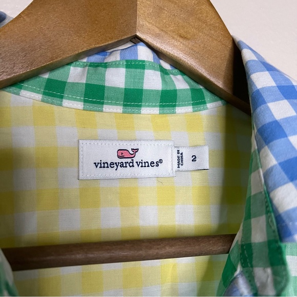 Vineyard Vines Multicolor Gingham Shirt 2 Popover Green Yellow Blue Coastal - Picture 8 of 11